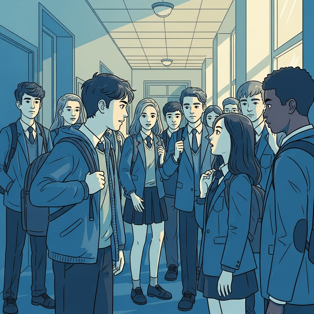 Student standing up for a peer being excluded — anti-bullying in school